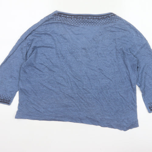 Wrap London Women’s Blue UK 14 Linen V-Neck Embroidered 3/4 Sleeve Blouse