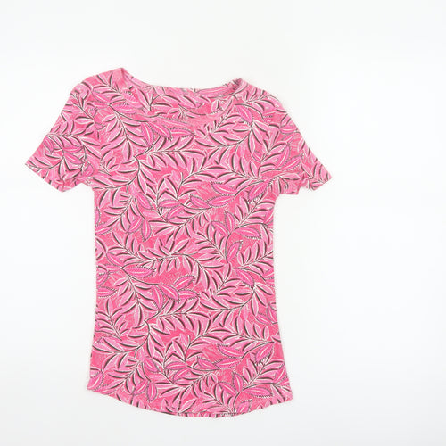 Marks and Spencer Women Pink UK 6 Floral Leaf Cotton T-Shirt