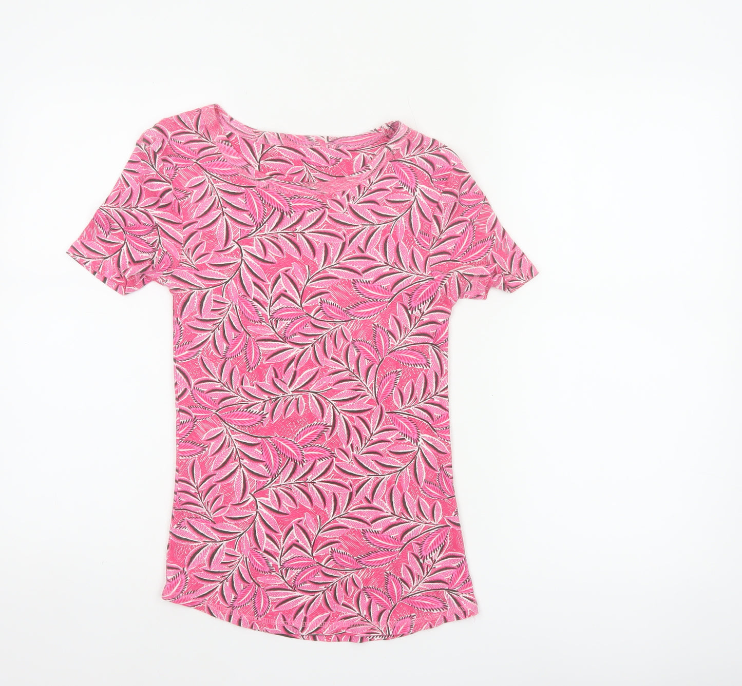 Marks and Spencer Women Pink UK 6 Floral Leaf Cotton T-Shirt