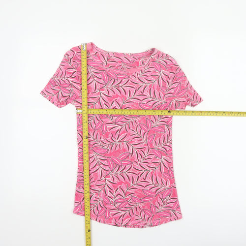 Marks and Spencer Women Pink UK 6 Floral Leaf Cotton T-Shirt