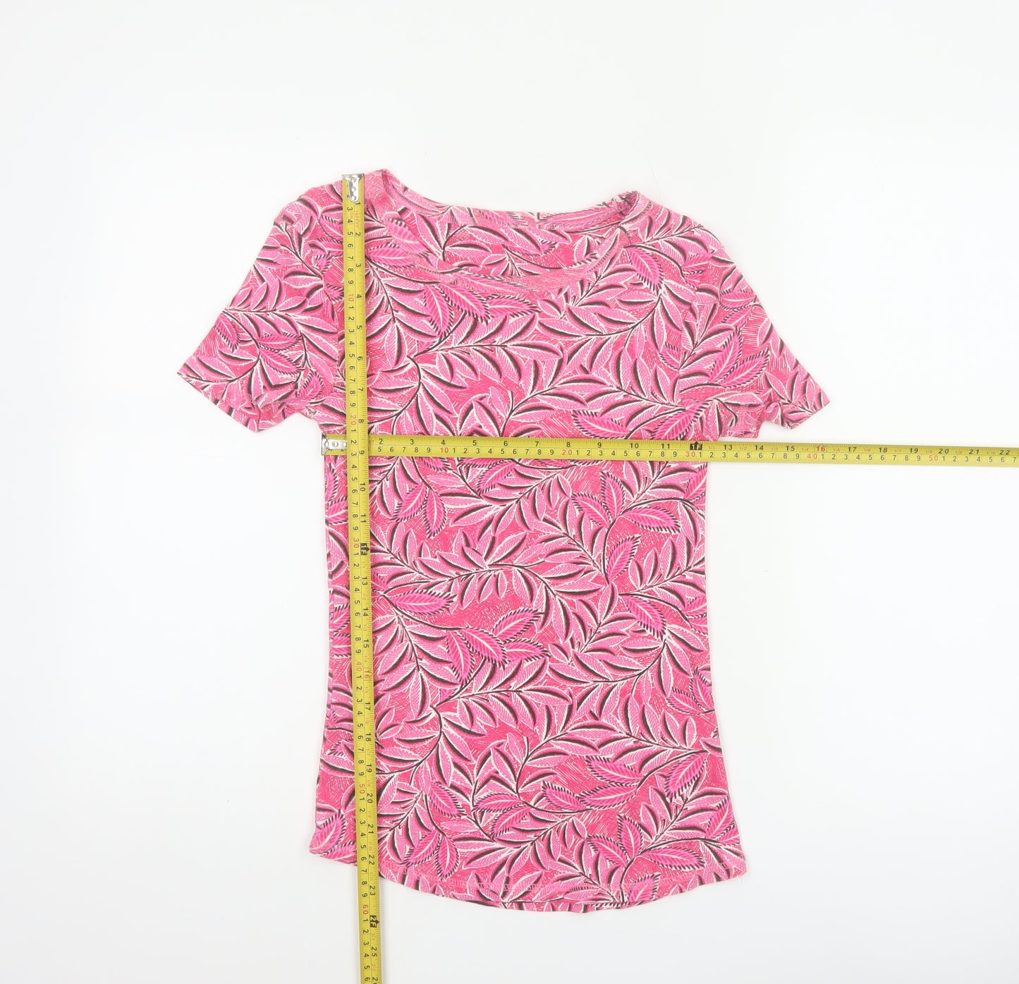 Marks and Spencer Women Pink UK 6 Floral Leaf Cotton T-Shirt