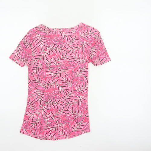 Marks and Spencer Women Pink UK 6 Floral Leaf Cotton T-Shirt
