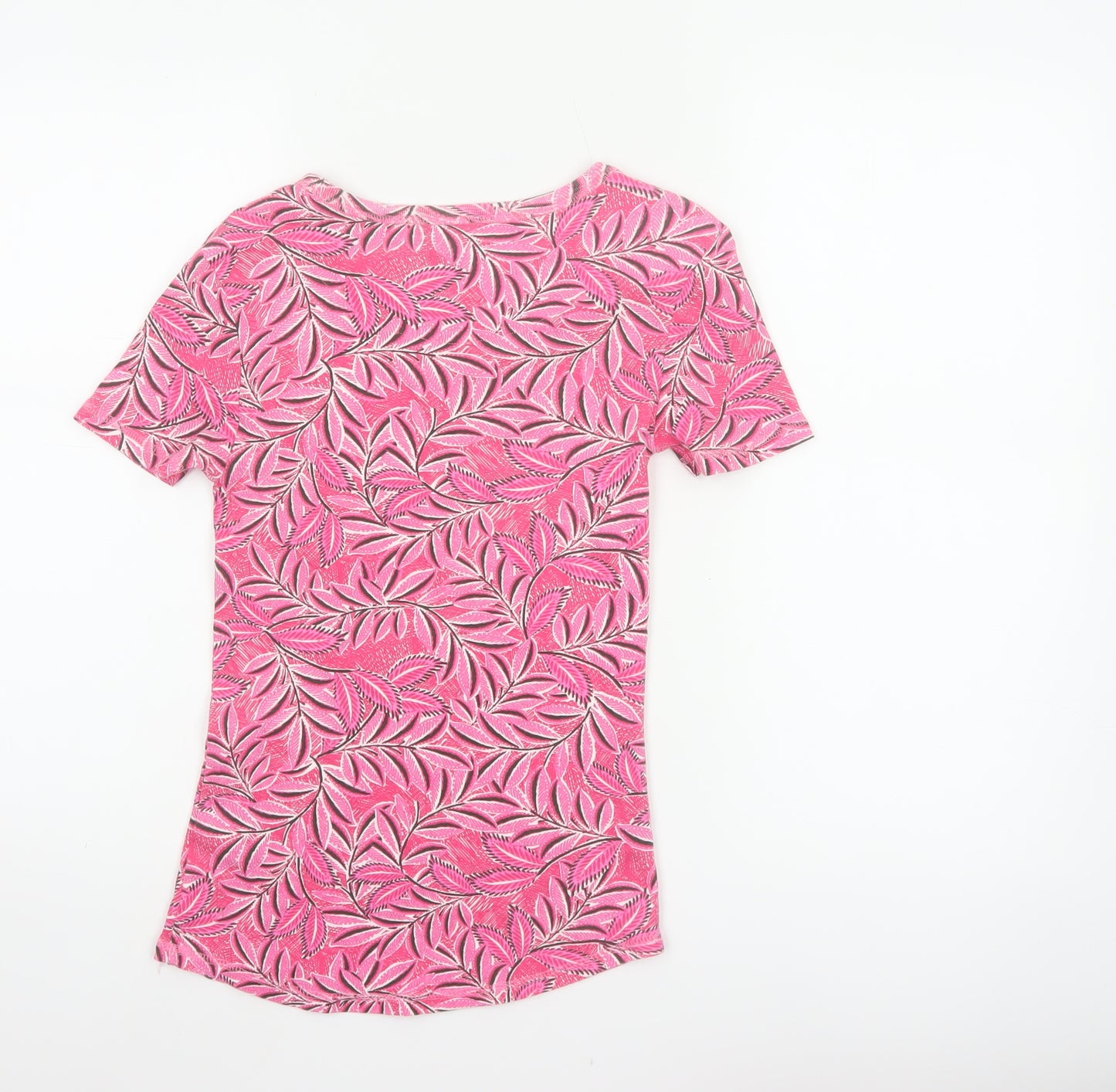 Marks and Spencer Women Pink UK 6 Floral Leaf Cotton T-Shirt