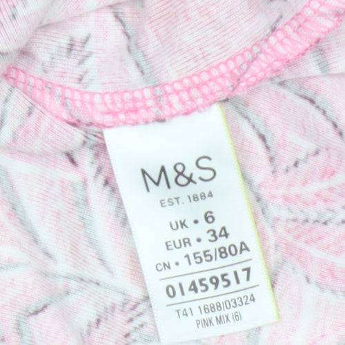 Marks and Spencer Women Pink UK 6 Floral Leaf Cotton T-Shirt