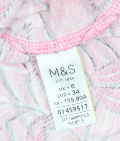 Marks and Spencer Women Pink UK 6 Floral Leaf Cotton T-Shirt