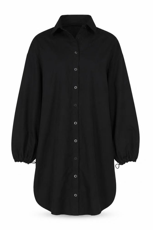 Front view of PRETTYLITTLETHING Women Black UK 8 Shirt Dress Balloon Sleeve Belted