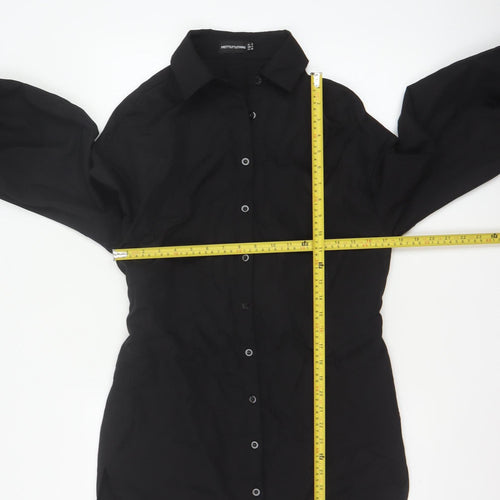 PrettyLittleThing Women Black UK 8 Shirt Dress Balloon Sleeve Belted