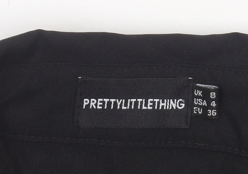 PrettyLittleThing Women Black UK 8 Shirt Dress Balloon Sleeve Belted