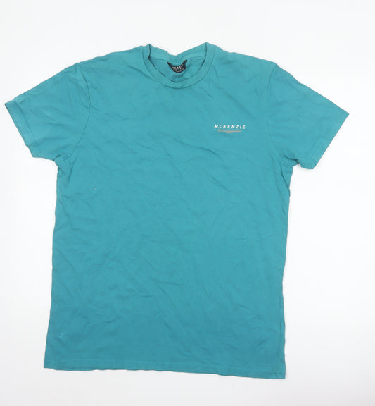 McKenzie Mens Blue L Logo Crew Neck Short Sleeve Cotton T-Shirt