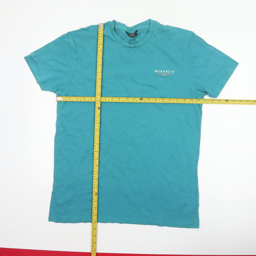 McKenzie Mens Blue L Logo Crew Neck Short Sleeve Cotton T-Shirt