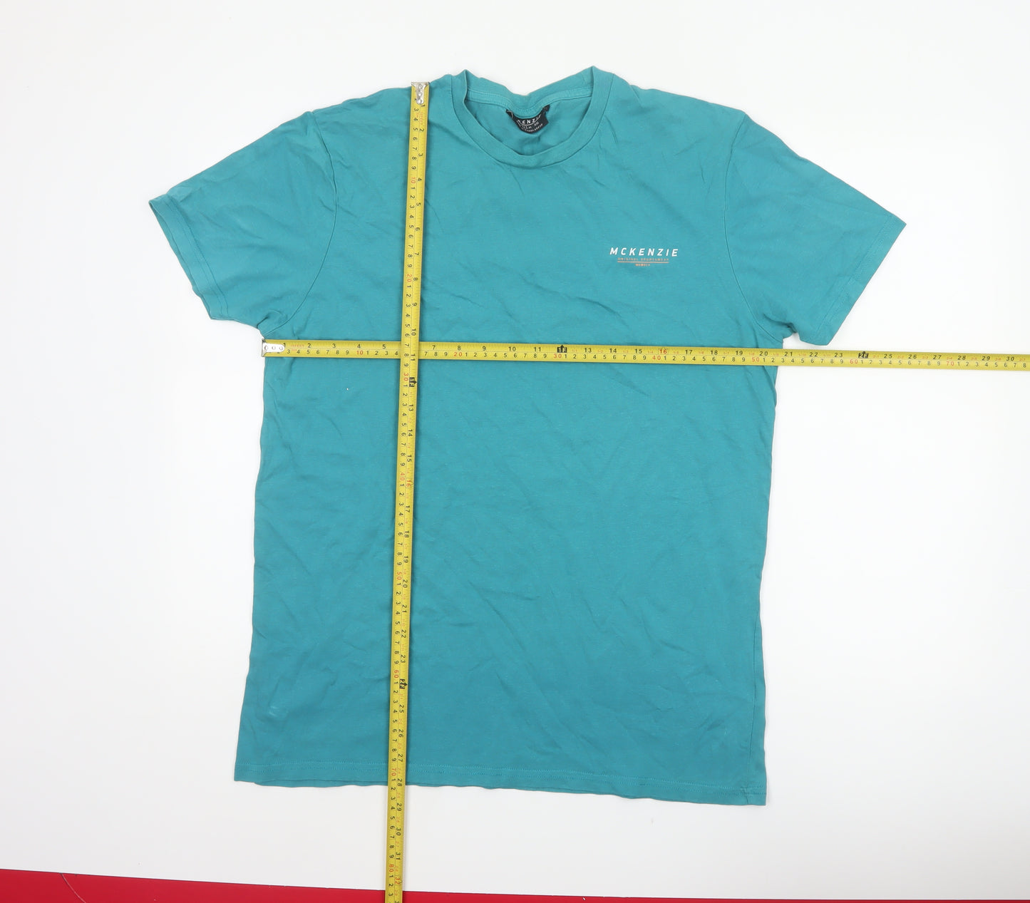 McKenzie Mens Blue L Logo Crew Neck Short Sleeve Cotton T-Shirt