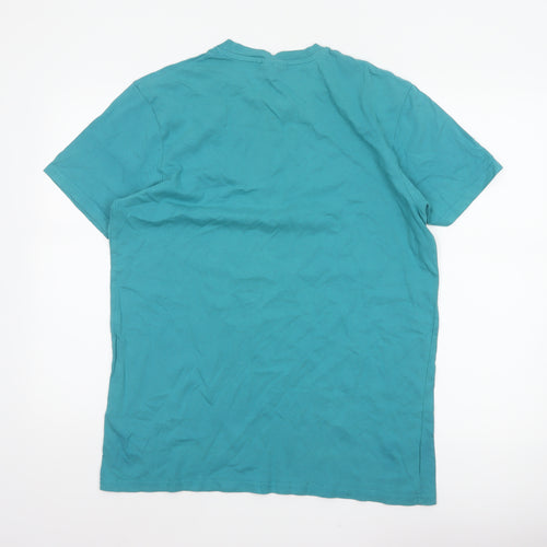 McKenzie Mens Blue L Logo Crew Neck Short Sleeve Cotton T-Shirt