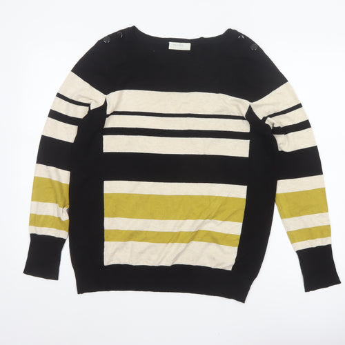 Wallis Women’s Black Multicoloured UK 16 Petite Striped Button Jumper