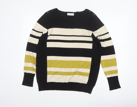 Wallis Women’s Black Multicoloured UK 16 Petite Striped Button Jumper
