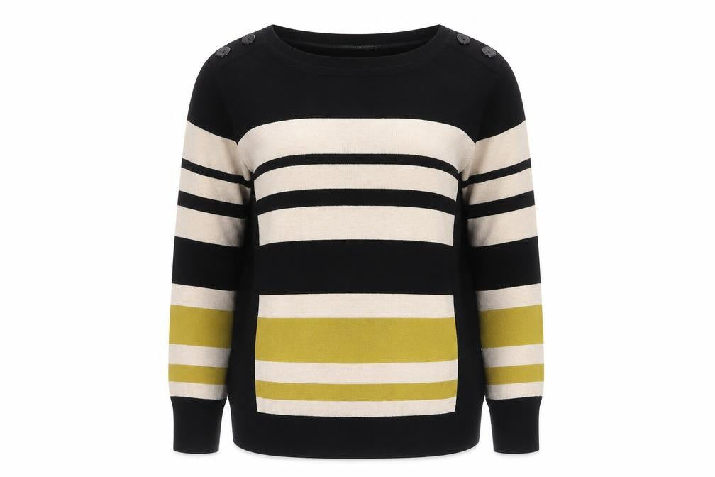 Front view of Wallis Women’s Black Multicoloured UK 16 Petite Striped Button Jumper