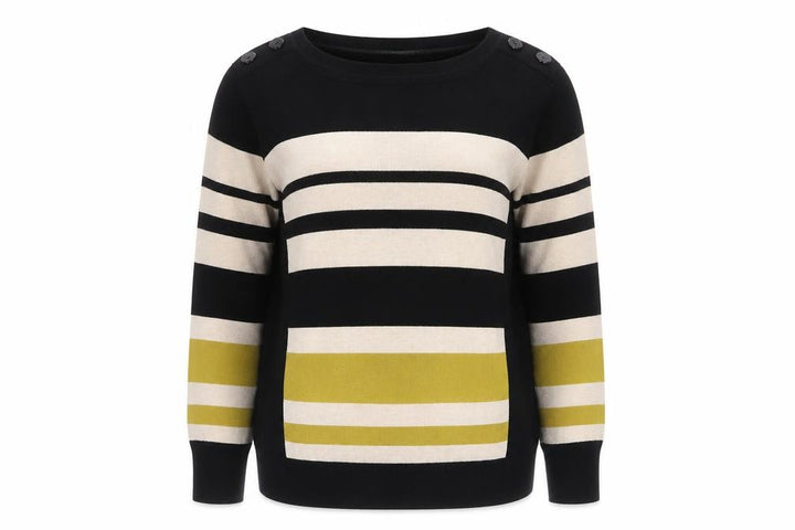 Wallis Women’s Black Multicoloured UK 16 Petite Striped Button Jumper