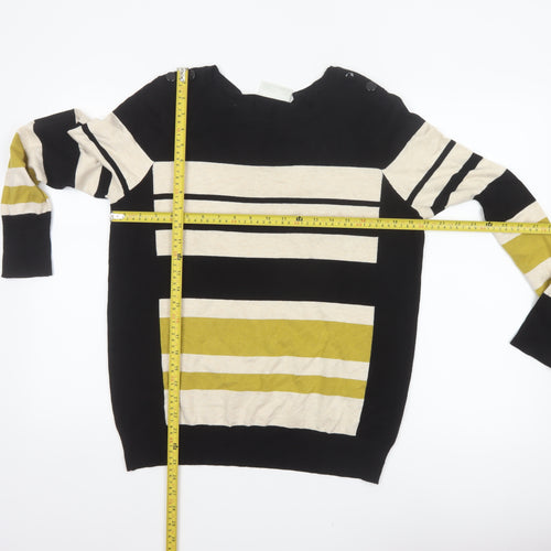 Wallis Women’s Black Multicoloured UK 16 Petite Striped Button Jumper