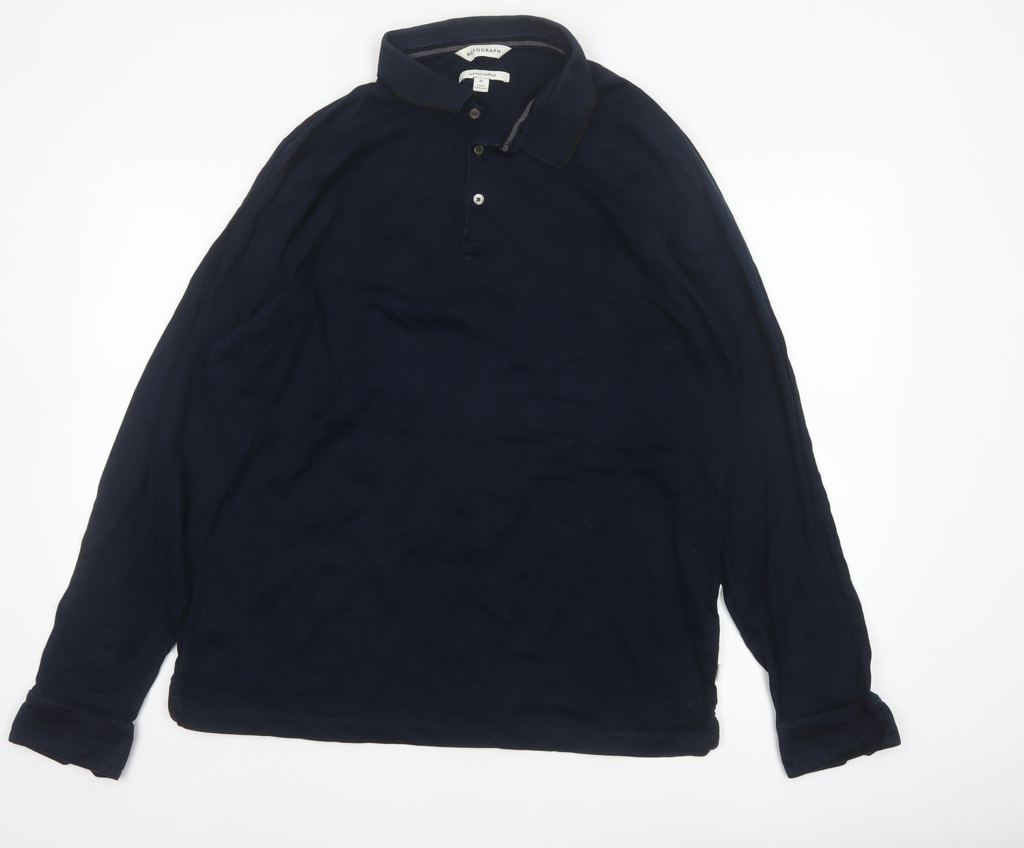 Autograph Mens Blue XL Supima Cotton Long Sleeve Polo Shirt