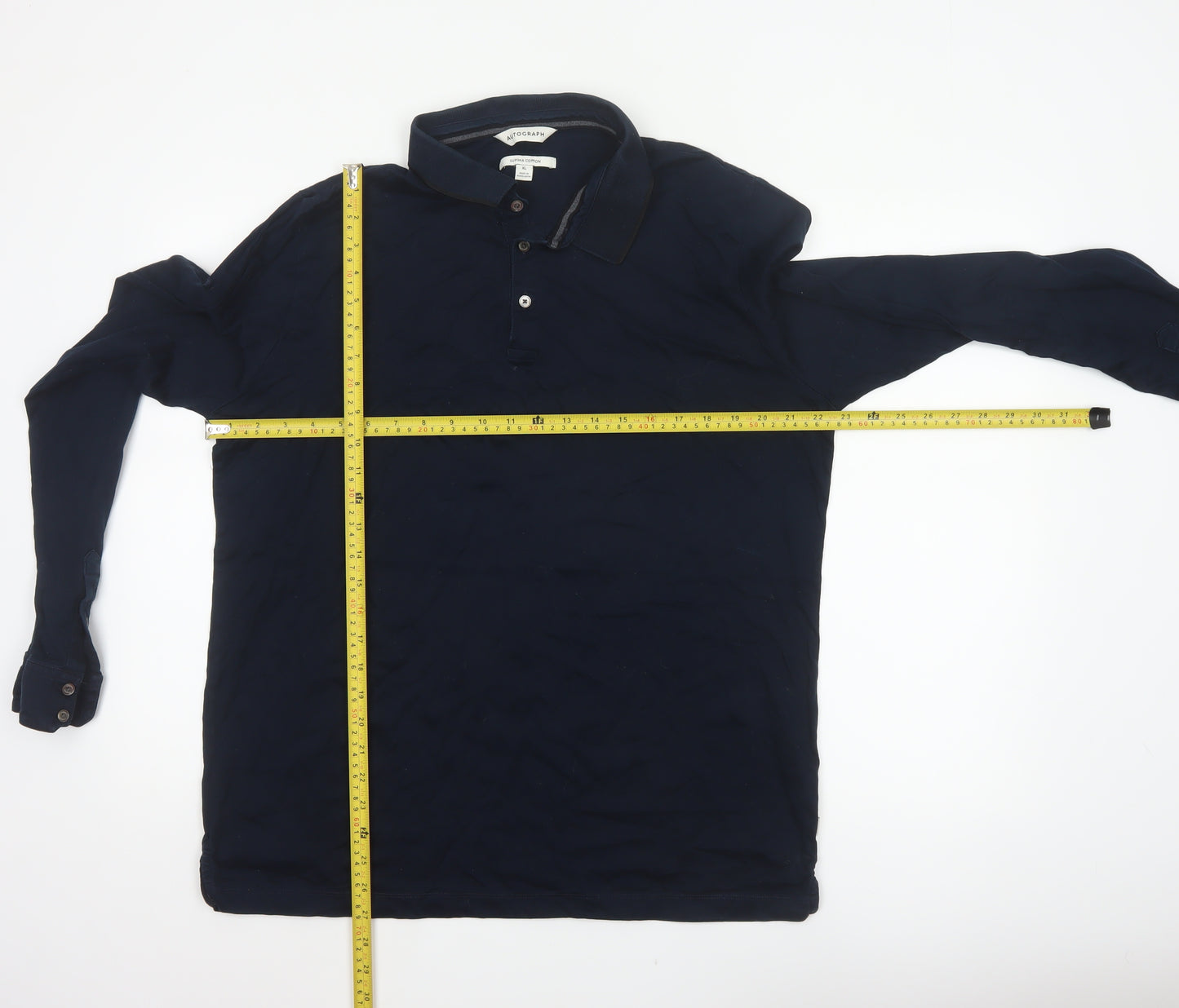 Autograph Mens Blue XL Supima Cotton Long Sleeve Polo Shirt