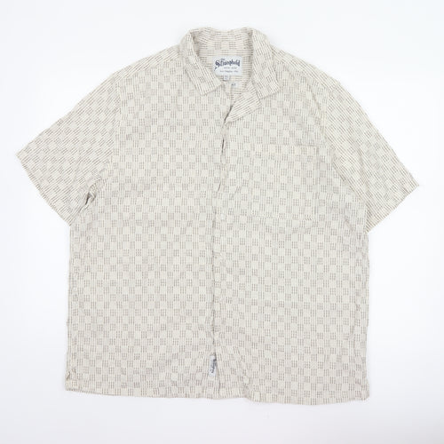 The Stronghold Men’s Beige XL Regular Fit Cotton Linen Stripe Shirt