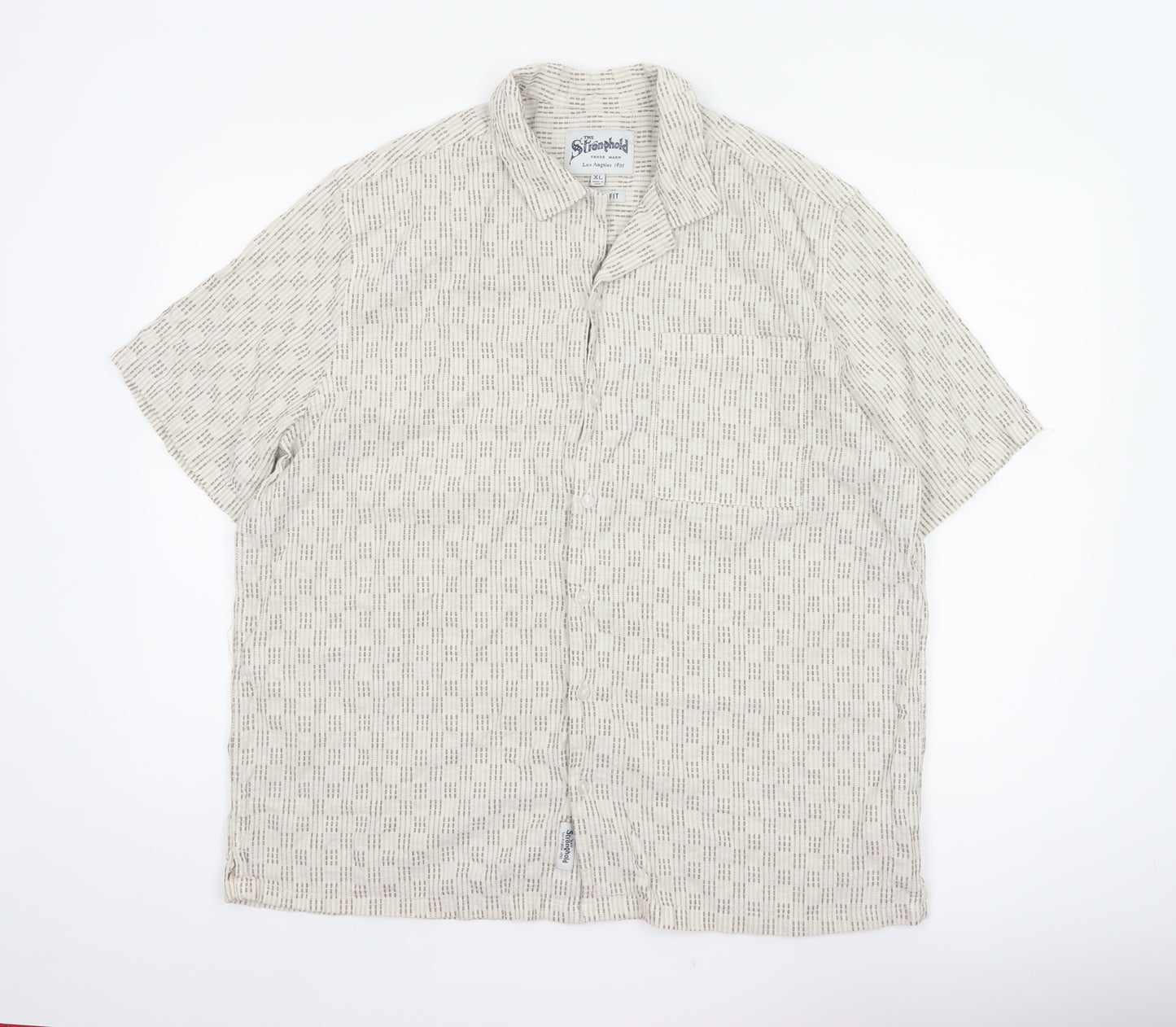 The Stronghold Men’s Beige XL Regular Fit Cotton Linen Stripe Shirt