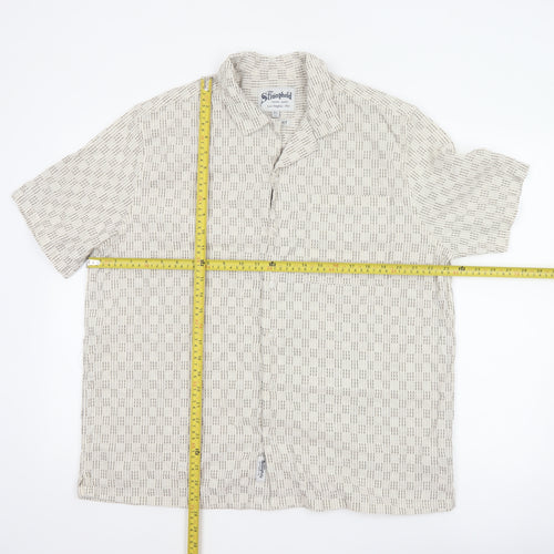 The Stronghold Men’s Beige XL Regular Fit Cotton Linen Stripe Shirt