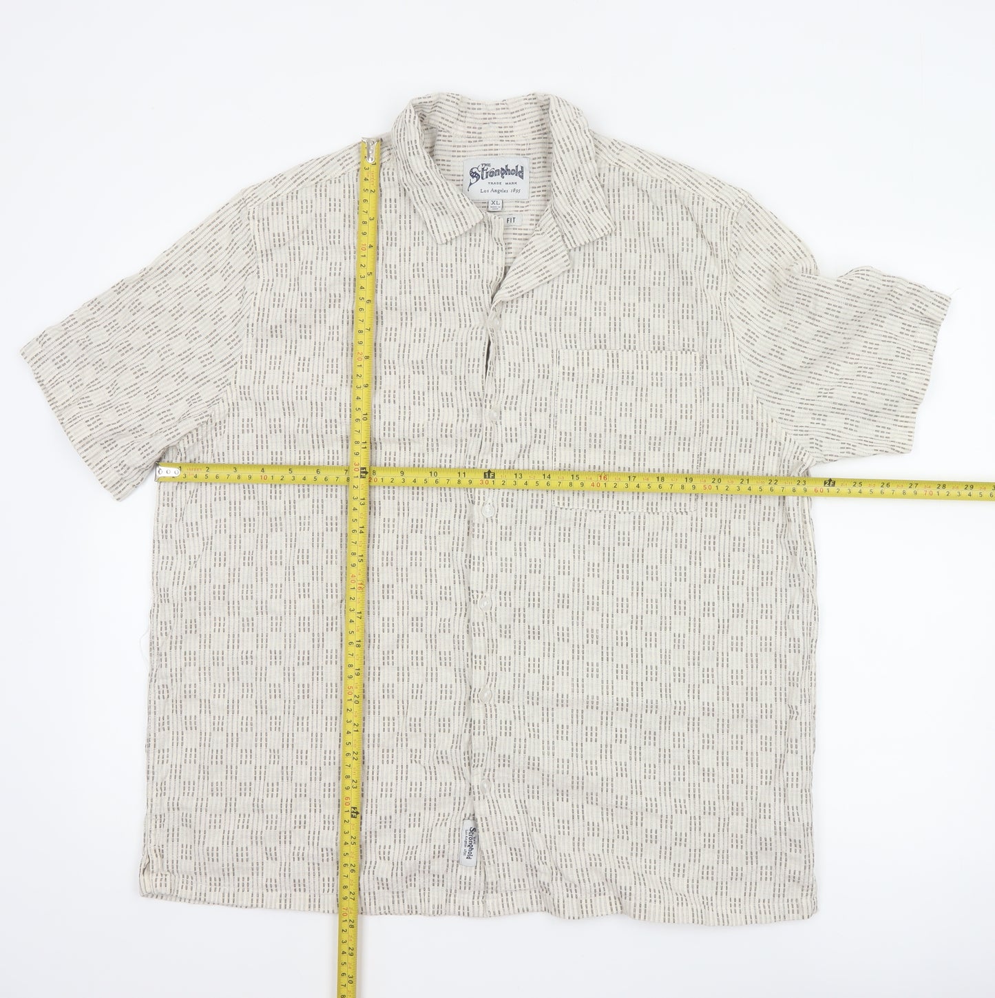 The Stronghold Men’s Beige XL Regular Fit Cotton Linen Stripe Shirt