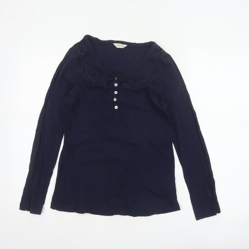 Marks and Spencer Women Blue UK 10 Cotton Lace V-Neck Blouse