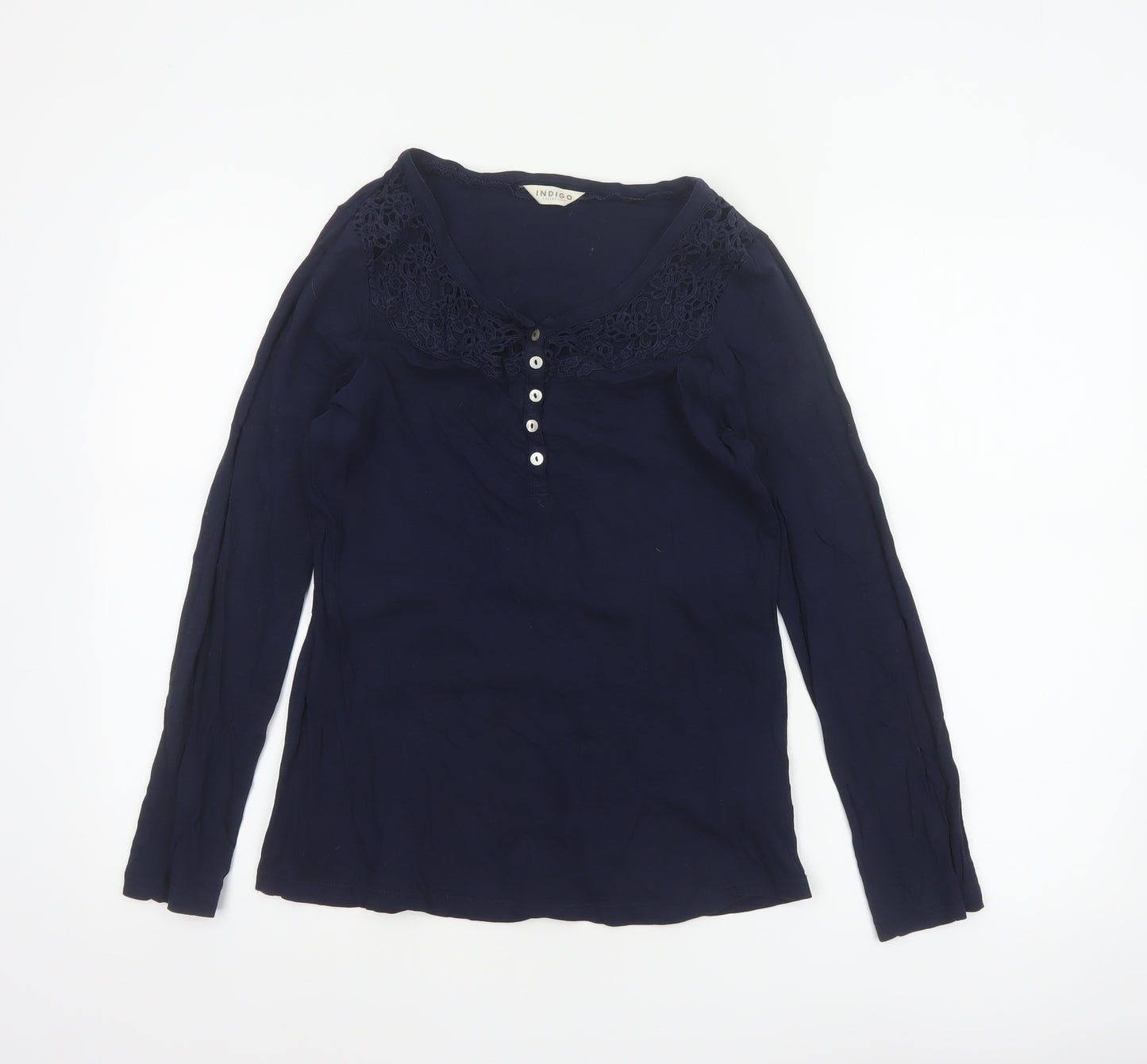 Marks and Spencer Women Blue UK 10 Cotton Lace V-Neck Blouse