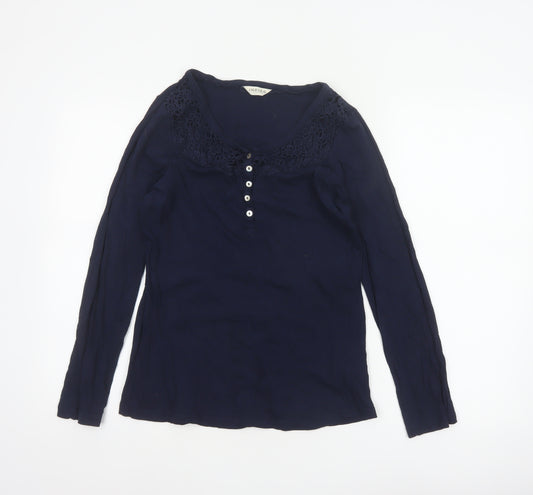 Marks and Spencer Women Blue UK 10 Cotton Lace V-Neck Blouse