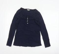 Marks and Spencer Women Blue UK 10 Cotton Lace V-Neck Blouse