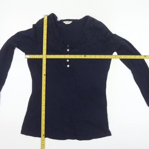 Marks and Spencer Women Blue UK 10 Cotton Lace V-Neck Blouse