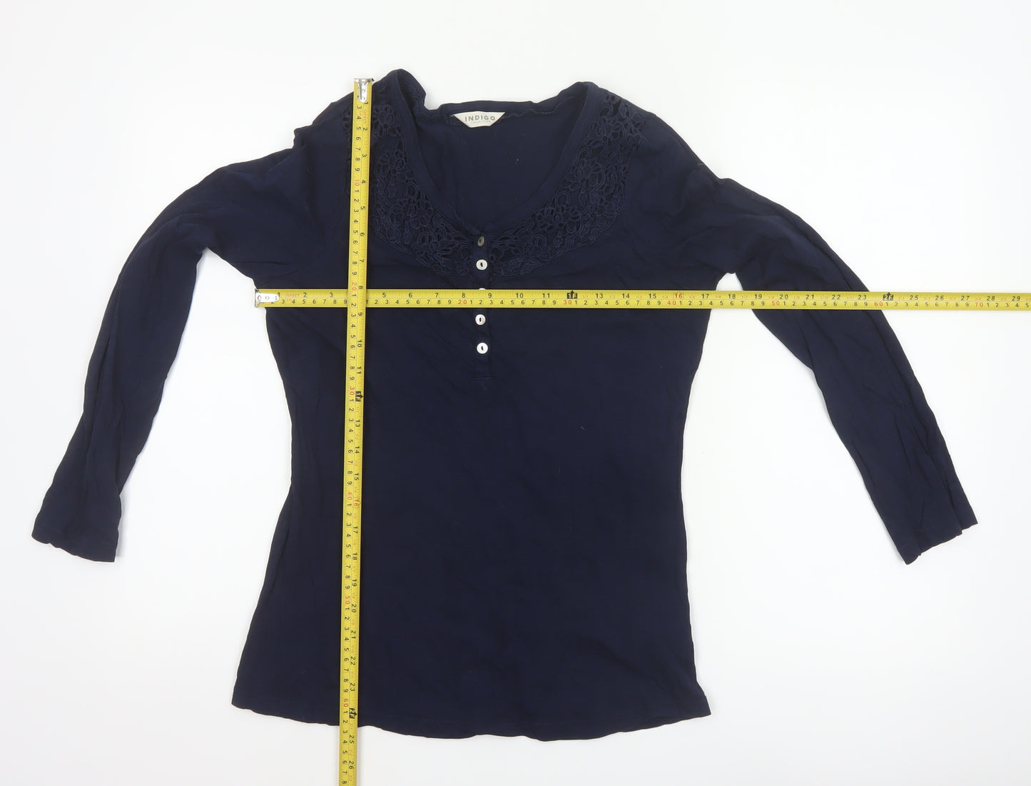 Marks and Spencer Women Blue UK 10 Cotton Lace V-Neck Blouse