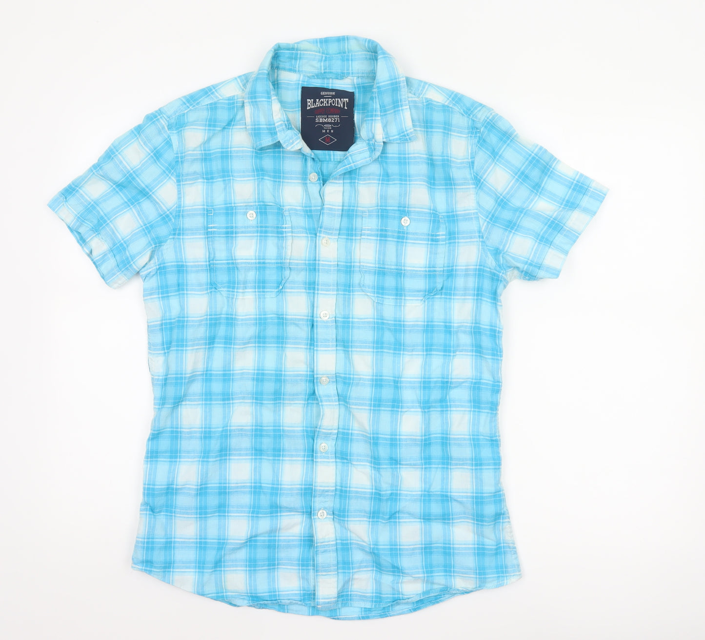 Blackpoint Men’s Blue Check Cotton Short Sleeve Button-Up Shirt M