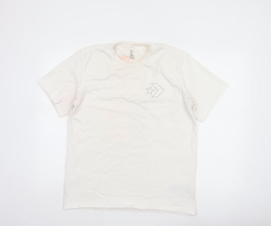 Converse Mens White L Graphic Logo Basketball Short Sleeve T-Shirt
