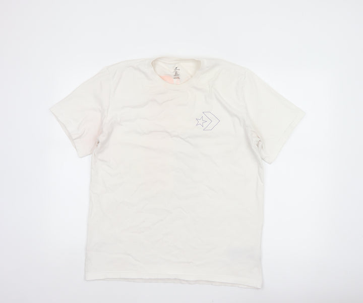 Converse Mens White L Graphic Logo Basketball Short Sleeve T-Shirt