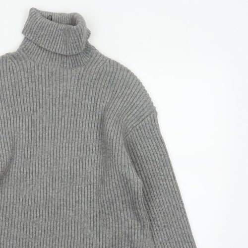 H&M Women’s Grey S Ribbed Roll Neck Long Sleeve Pullover Jumper