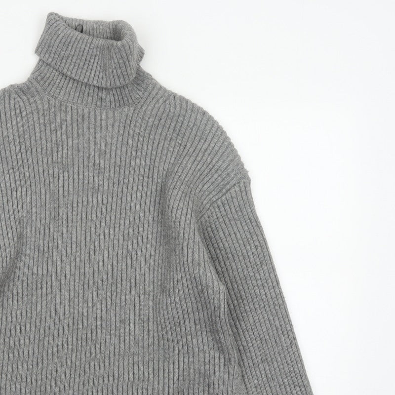 H&M Women’s Grey S Ribbed Roll Neck Long Sleeve Pullover Jumper