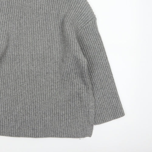 H&M Women’s Grey S Ribbed Roll Neck Long Sleeve Pullover Jumper