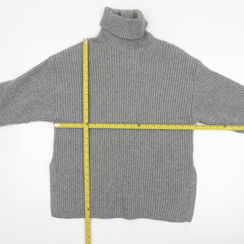H&M Women’s Grey S Ribbed Roll Neck Long Sleeve Pullover Jumper