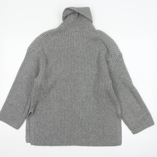 H&M Women’s Grey S Ribbed Roll Neck Long Sleeve Pullover Jumper