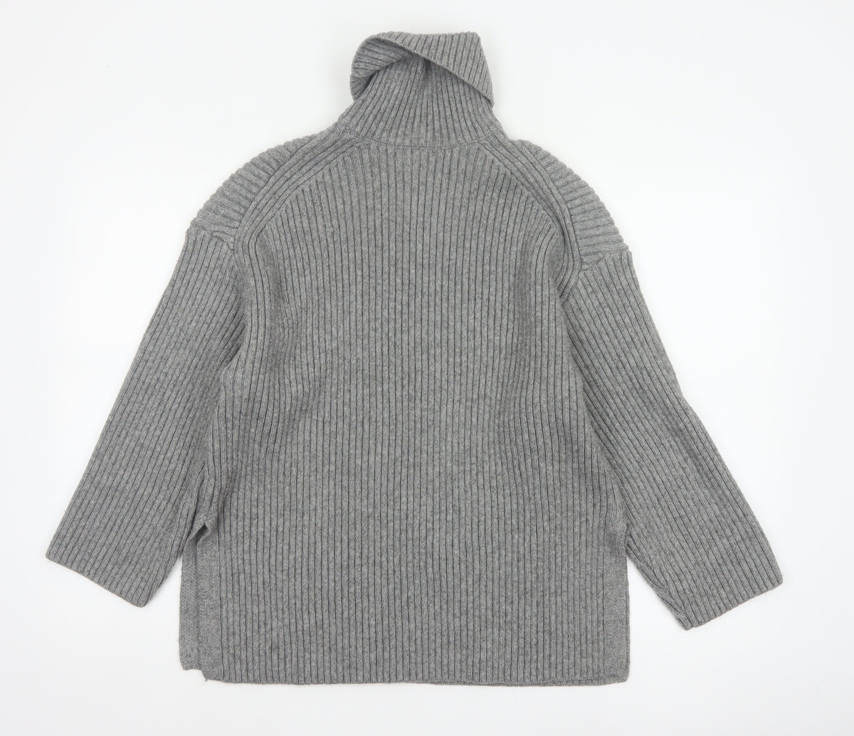 H&M Women’s Grey S Ribbed Roll Neck Long Sleeve Pullover Jumper