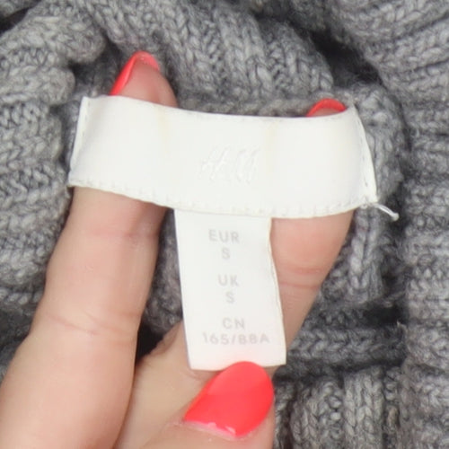 H&M Women’s Grey S Ribbed Roll Neck Long Sleeve Pullover Jumper