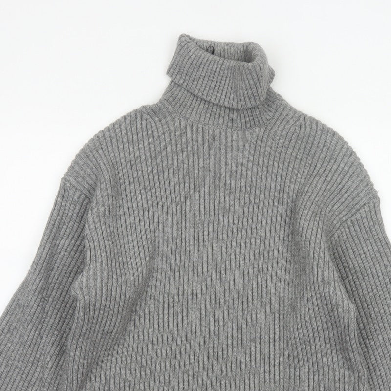 H&M Women’s Grey S Ribbed Roll Neck Long Sleeve Pullover Jumper