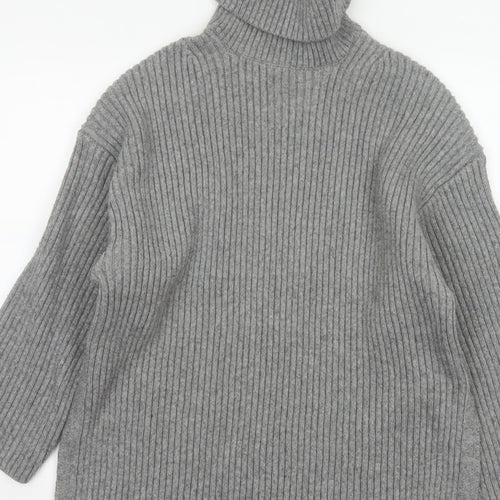 H&M Women’s Grey S Ribbed Roll Neck Long Sleeve Pullover Jumper