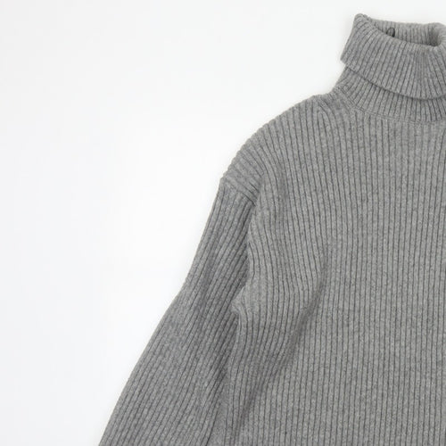 H&M Women’s Grey S Ribbed Roll Neck Long Sleeve Pullover Jumper