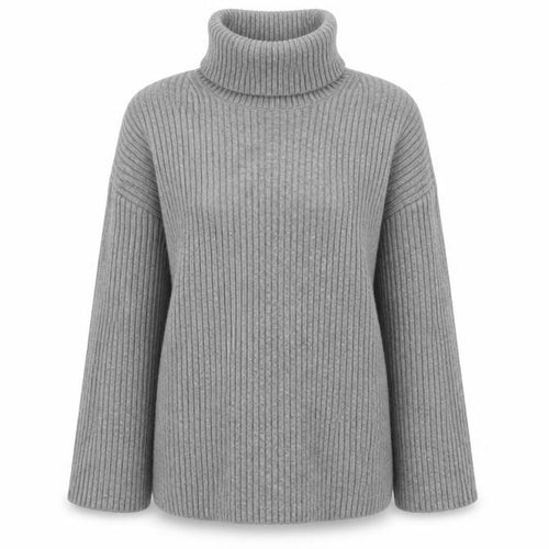H&M Women’s Grey S Ribbed Roll Neck Long Sleeve Pullover Jumper