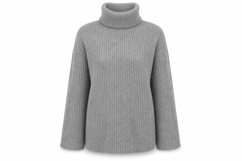 H&M Women’s Grey S Ribbed Roll Neck Long Sleeve Pullover Jumper