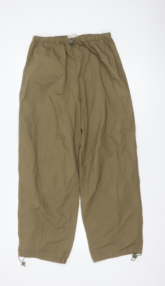 Primark Women Brown Khaki Jogger Trousers UK 12 Elastic Waist