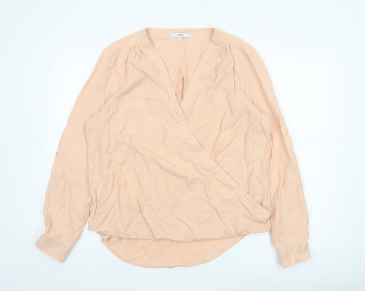 Next Women Pink UK 16 Wrap V-Neck Long Sleeve Lyocell Blouse